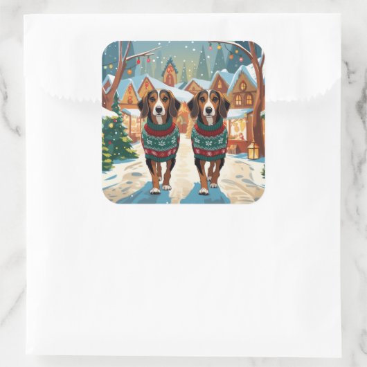 Afghan Hound Dogs Christmas Snow Holiday Vierkante Sticker (Tas)