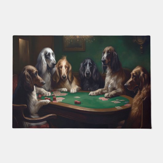 Afghan Hound Dogs Spelen Poker Art Deurmat (Voorkant)
