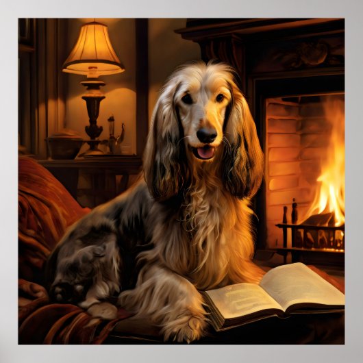Afghan Hound Een boek lezen Vintage Poster (Voorkant)