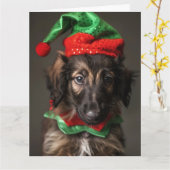 Afghan Hound Elf Puppy Kerst Kaart (Gele Bloem)