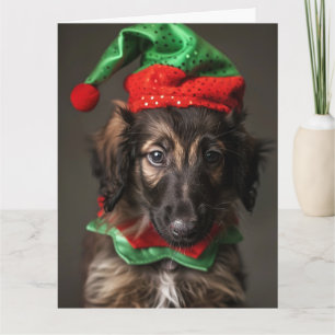 Afghan Hound Elf Puppy Kerst Kaart