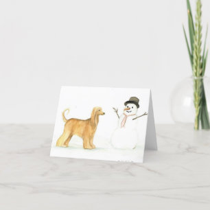 Afghan Hound en Snowman Dog Art Note Card Kaart