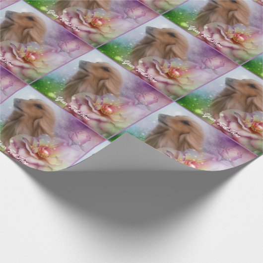 Afghan Hound Fantasy Flower gepersonaliseerd Cadeaupapier (Hoek)