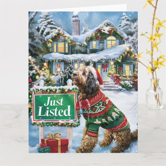 Afghan Hound Feestelijke Humor Realtor Christmas Kaart (Gele Bloem)
