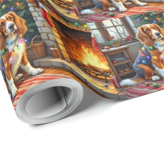 Afghan Hound Fireplace with Christmas Lights Cadeaupapier (Rol Hoek)