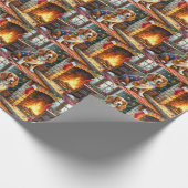 Afghan Hound Fireplace with Christmas Lights Cadeaupapier (Hoek)