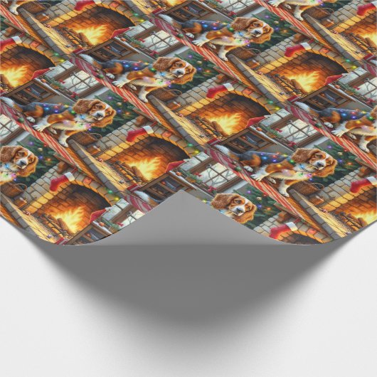 Afghan Hound Fireplace with Christmas Lights Cadeaupapier (Hoek)