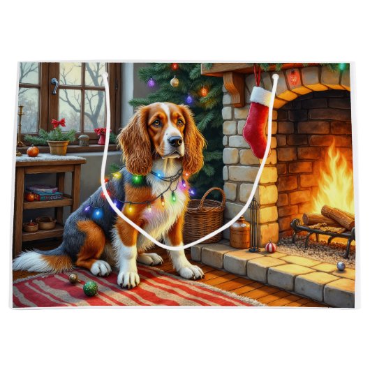 Afghan Hound Fireplace with Christmas Lights Groot Cadeauzakje (Voorkant)