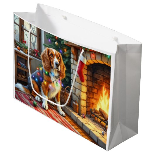 Afghan Hound Fireplace with Christmas Lights Groot Cadeauzakje (Voorkant Gekanteld)