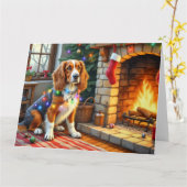 Afghan Hound Fireplace with Christmas Lights Kaart (Gele Bloem)