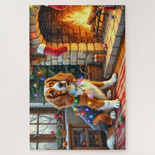 Afghan Hound Fireplace with Christmas Lights Legpuzzel (Verticaal)