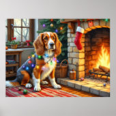 Afghan Hound Fireplace with Christmas Lights Poster (Voorkant)