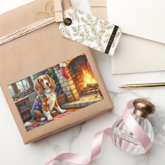 Afghan Hound Fireplace with Christmas Lights Rechthoekige Sticker (Geschenken)