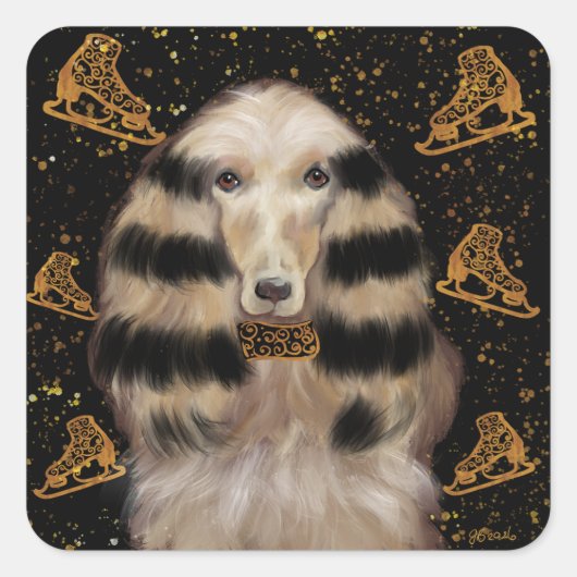 AFGHAN HOUND GOLD VIERKANTE STICKER (Voorkant)