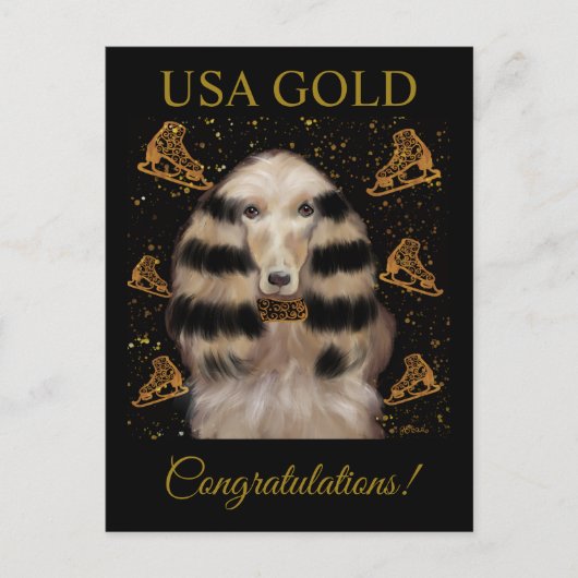 AFGHAN HOUND GOUD  BRIEFKAART (Voorkant)