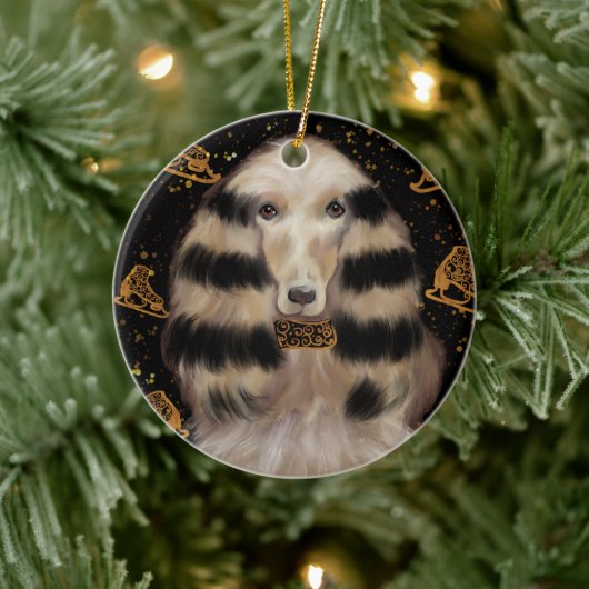 AFGHAN HOUND GOUD  KERAMISCH ORNAMENT (Boom)