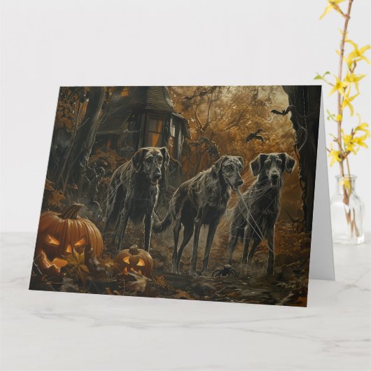 Afghan Hound Halloween Nacht Doggy Delight Kaart (Gele Bloem)