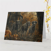 Afghan Hound Halloween Nacht Doggy Delight Kaart (Gele Bloem)