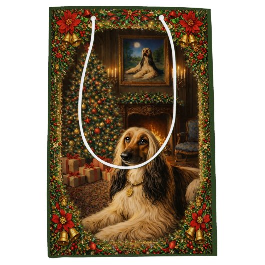 Afghan Hound Holiday Christmas  Medium Cadeauzakje (Voorkant)