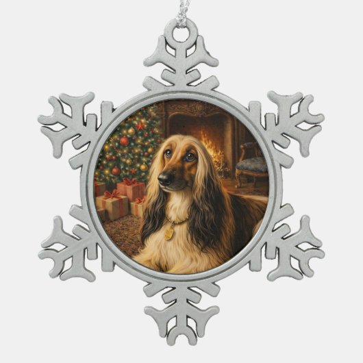 Afghan Hound Holiday  Tin Sneeuwvlok Ornament (Voorkant)
