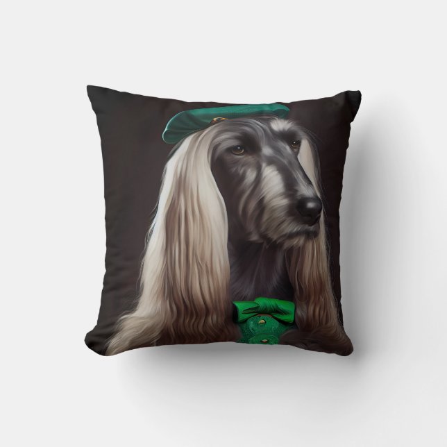 Afghan hound hond in St. Patrick's Day jurk Kussen (Voorkant)