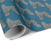 Afghan Hound Hond & Poot Silhouet Raster Blauw Cadeaupapier (Rol Hoek)