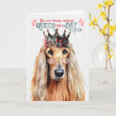 Afghan Hound Hondenkoningin voor Dag Grappige Verj Kaart (Gele Bloem)