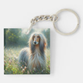 Afghan Hound In Floral Meadow Art Sleutelhanger (Achterkant)