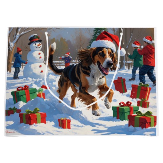 Afghan Hound Kerstfeest Sneeuwscène Groot Cadeauzakje (Voorkant)