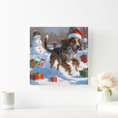 Afghan Hound Kerstfeest Sneeuwscène Vierkante Klok (Huis)