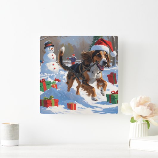 Afghan Hound Kerstfeest Sneeuwscène Vierkante Klok (Huis)