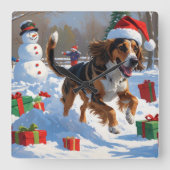 Afghan Hound Kerstfeest Sneeuwscène Vierkante Klok (Voorkant)