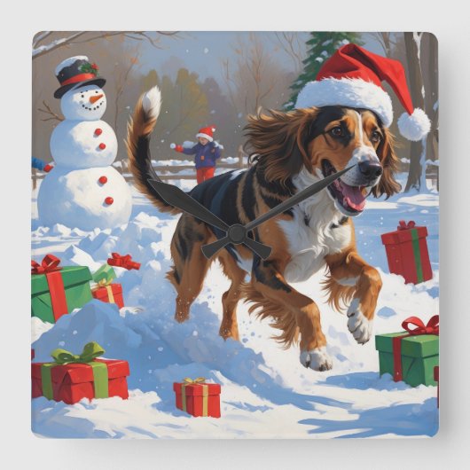 Afghan Hound Kerstfeest Sneeuwscène Vierkante Klok (Voorkant)