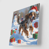 Afghan Hound Kerstfeest Sneeuwscène Vierkante Klok (Hoek)