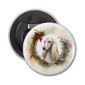 Afghan Hound Kerstkrans Feestelijke Pup Button Flesopener (Voorkant)