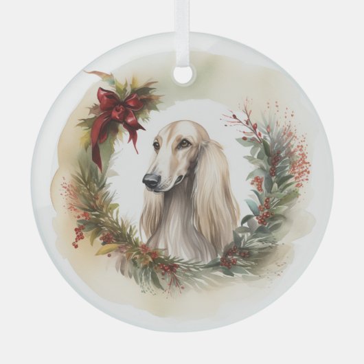 Afghan Hound Kerstkrans Feestelijke Pup Glas Ornament (Voorkant)
