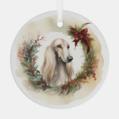 Afghan Hound Kerstkrans Feestelijke Pup Glas Ornament (Achterkant)