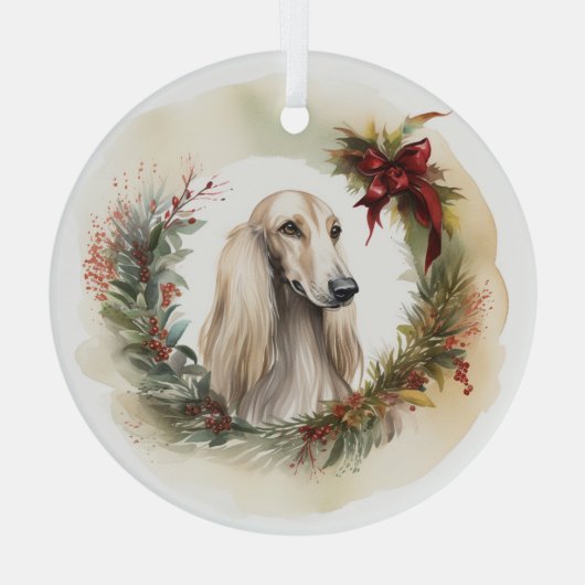 Afghan Hound Kerstkrans Feestelijke Pup Glas Ornament (Achterkant)