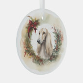 Afghan Hound Kerstkrans Feestelijke Pup Glas Ornament (Voorkant Rechts)