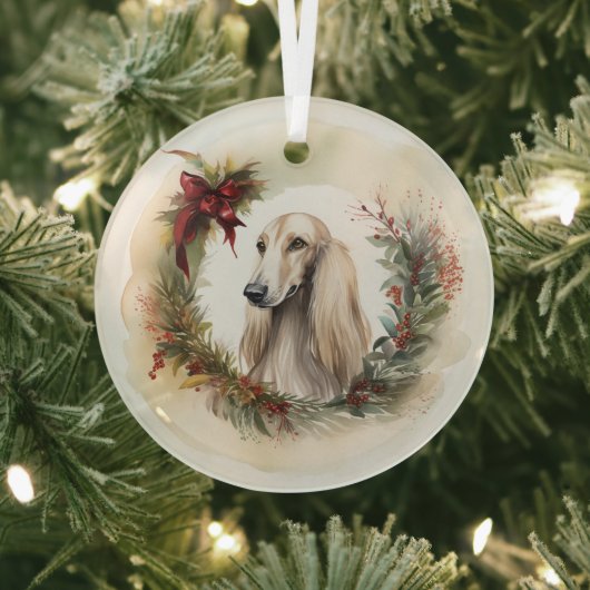 Afghan Hound Kerstkrans Feestelijke Pup Glas Ornament (Insitu)