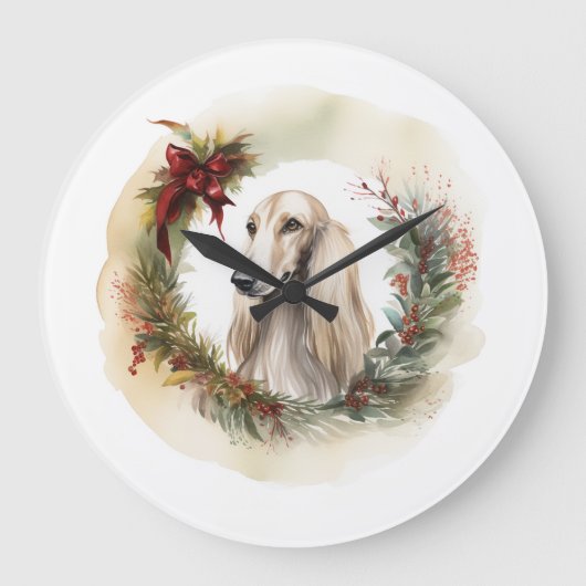Afghan Hound Kerstkrans Feestelijke Pup Grote Klok (Voorkant)