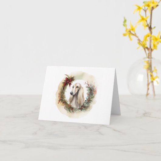 Afghan Hound Kerstkrans Feestelijke Pup Kaart (Gele Bloem)