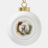 Afghan Hound Kerstkrans Feestelijke Pup Keramische Bal Ornament (Voorkant)