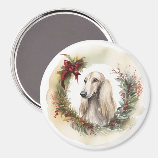 Afghan Hound Kerstkrans Feestelijke Pup Magneet (Voorkant / Achterkant)
