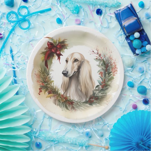Afghan Hound Kerstkrans Feestelijke Pup Papieren Bordje (Feest)