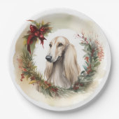 Afghan Hound Kerstkrans Feestelijke Pup Papieren Bordje (Voorkant)
