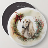 Afghan Hound Kerstkrans Feestelijke Pup Ronde Button 6,0 Cm (Voorkant /achterkant)
