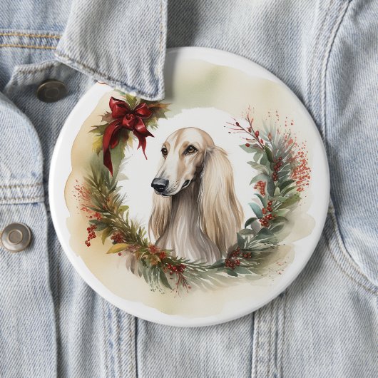 Afghan Hound Kerstkrans Feestelijke Pup Ronde Button 6,0 Cm (In situ)