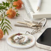 Afghan Hound Kerstkrans Feestelijke Pup Sleutelhanger (Voorkant Rechts)