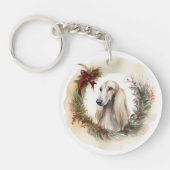 Afghan Hound Kerstkrans Feestelijke Pup Sleutelhanger (Voorkant)